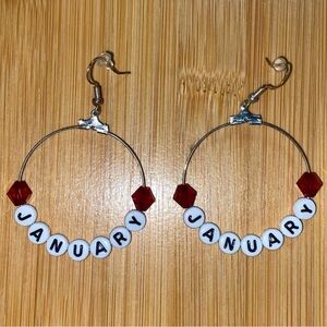 January Birthstone Bead Hoop Earrings (Austrian Bicone ~ 40mm)